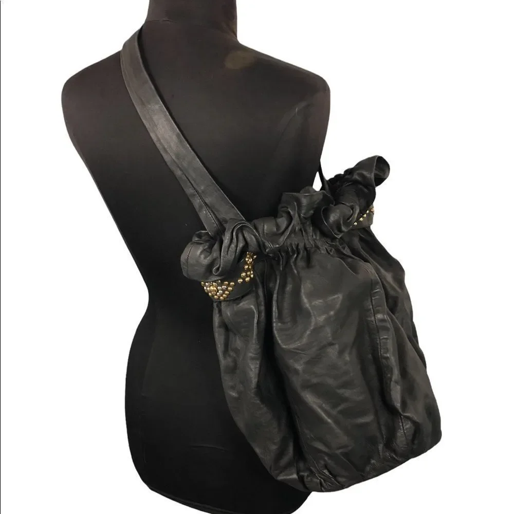 Cleobella Studded Bucket Bag Magnetic Close Leather BoHo Festival Coachella.